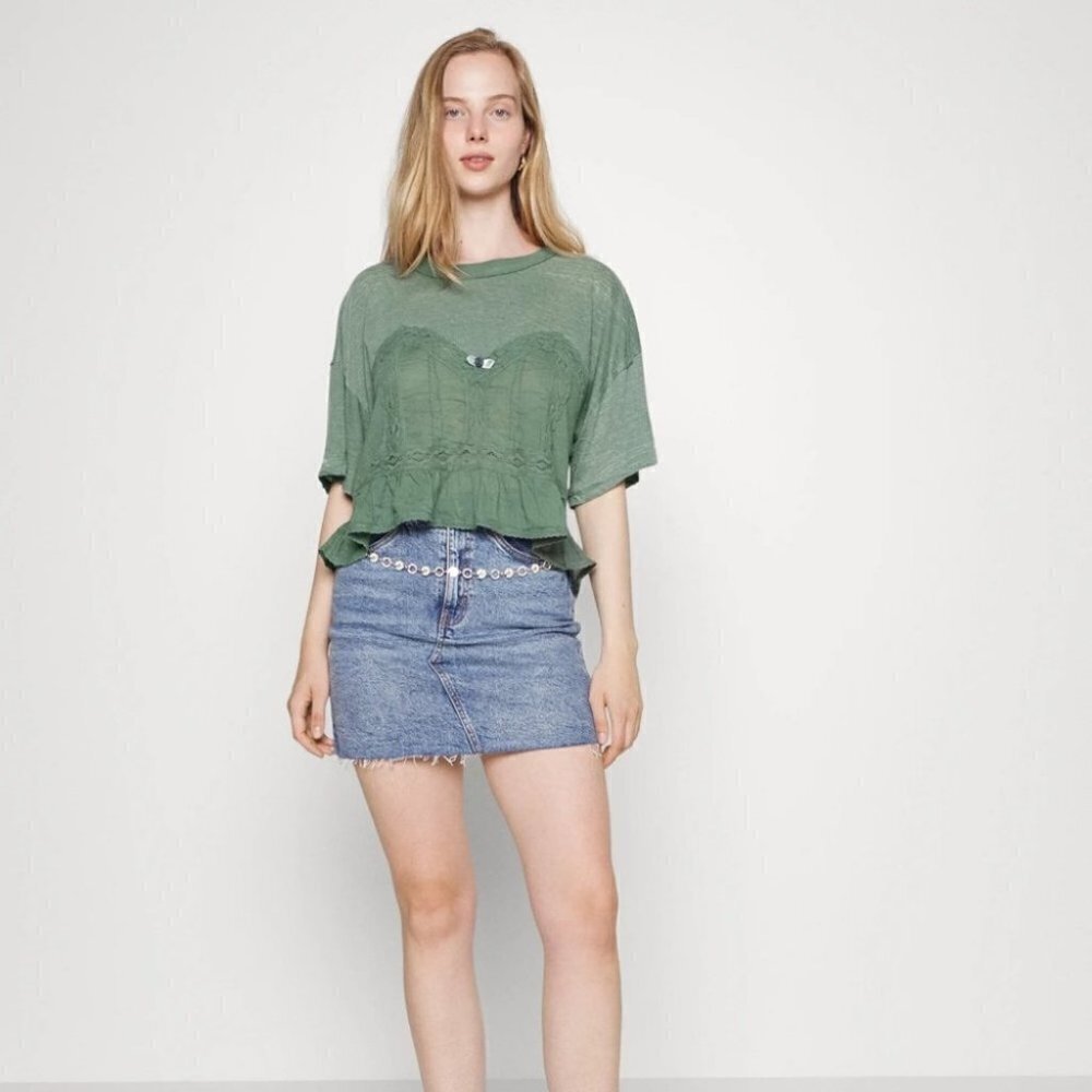 Free People wash army Fall In Love Corset Peplum top in size XS